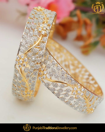 Gold Finished AD Stone Openable Pair Karra Bangles | Punjabi Traditional Jewellery Exclusive